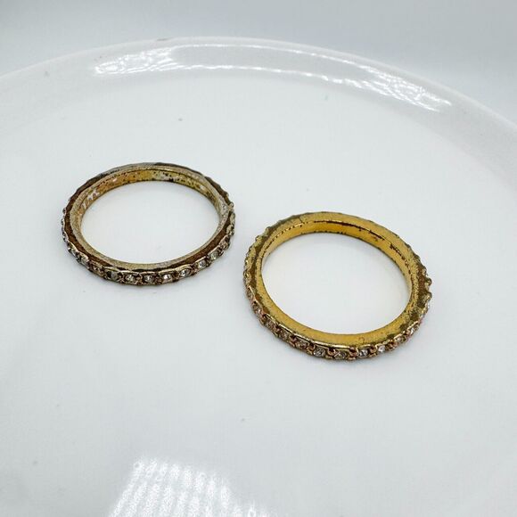 Vintage 2 Ann Taylor Rhinestone Band Rings Dainty Minimalist Stack Glamour - Picture 6 of 9